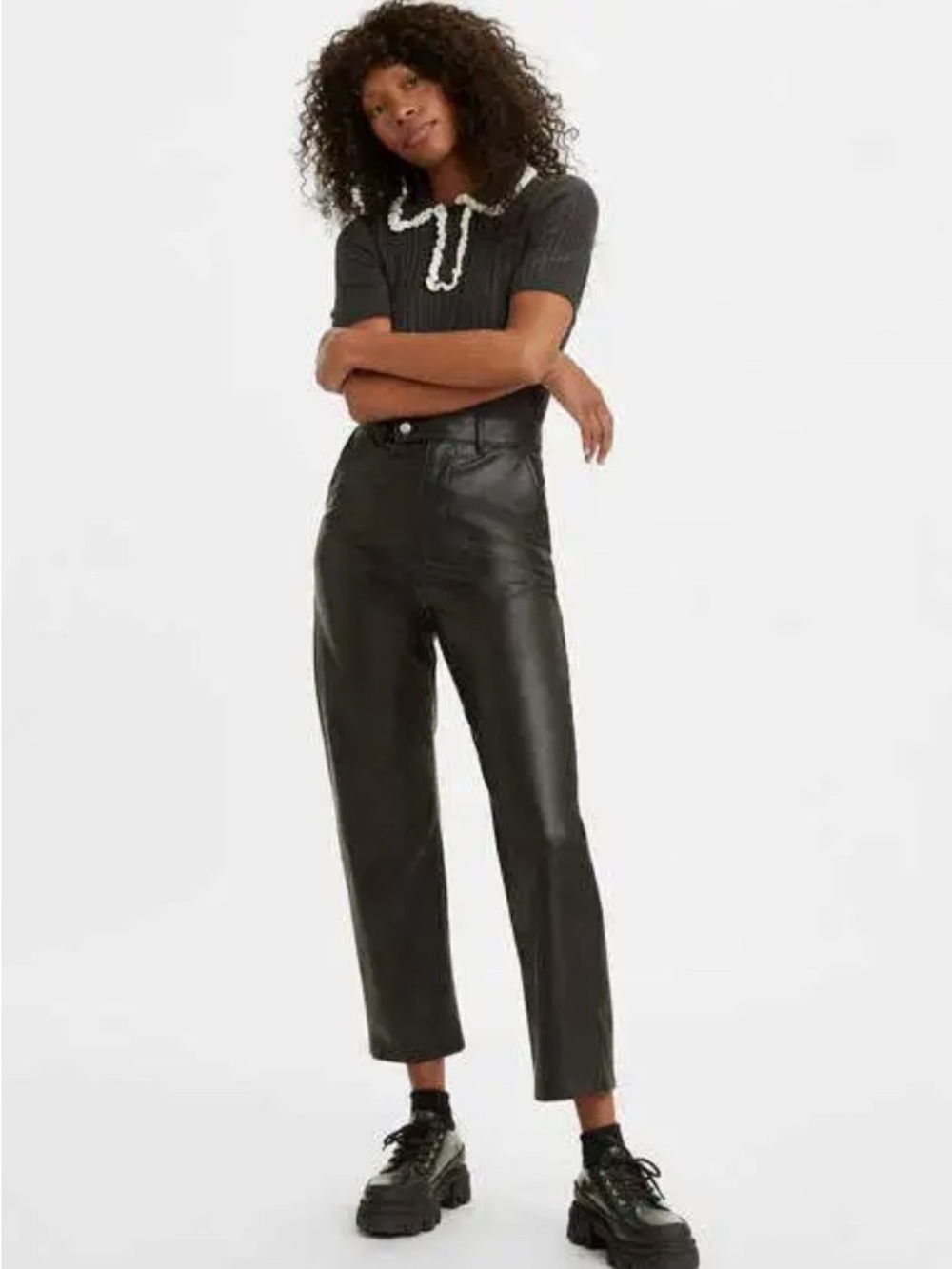 NWOT Levi’s Math club Black Faux Leather cropped pants, 25